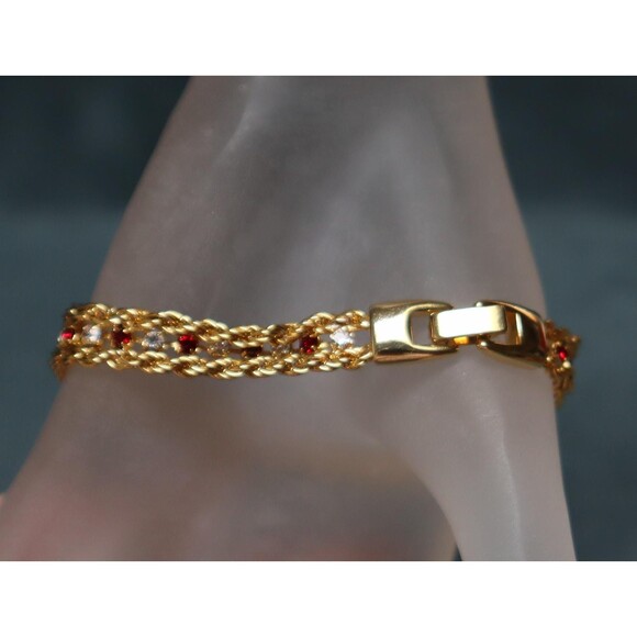 Vintage Rhinestone Tennis Bracelet Ruby Red & Clear - Picture 5 of 5